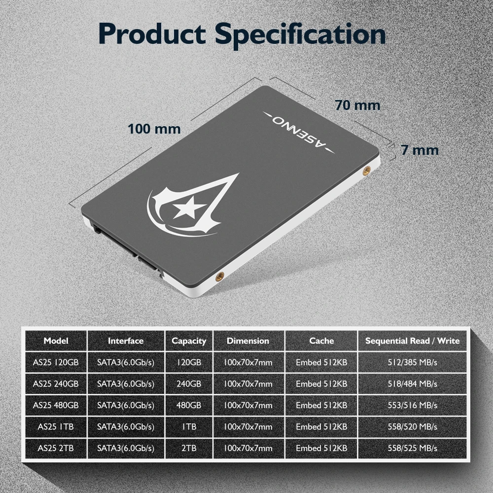 Внешний жесткий диск Asenno SSD для ПК и ноутбуков 2 ТБ 1 128 ГБ 240 256 512 ssd sata 3 120