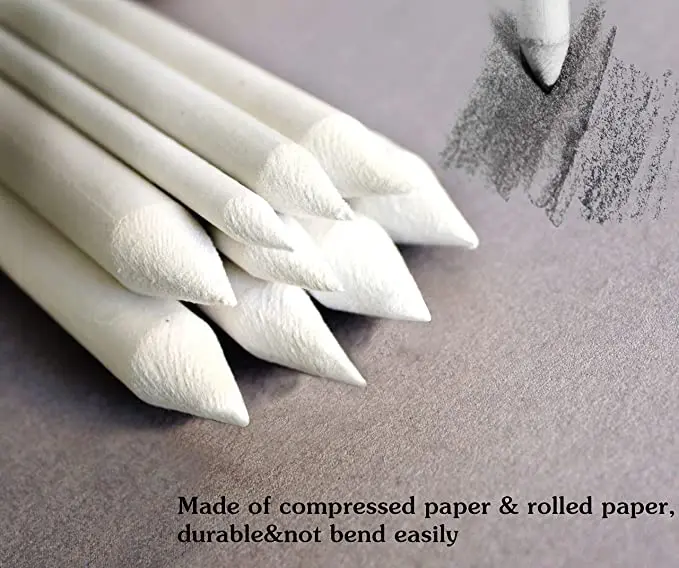 12 pcs Blending Stumps Paper Art Blenders with Sandpaper Pencil Sharpener Pointer for Charcoal Sketch Drawing Tools