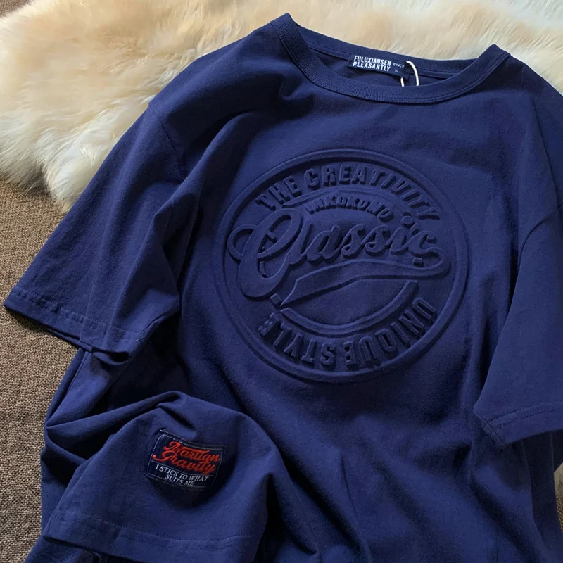 2022 Custom Fashion Embossed Tee 100% Cotton T shirts Pullover Premium Men Custom Embossed summer logo  Shirt