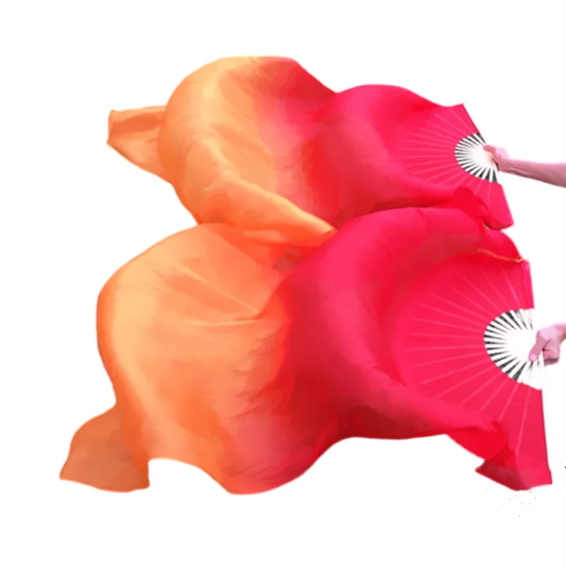 2 Colors Gradient Silk Veil Extra Long Double Sided Belly Dance Fan 180cm Pairs Adults Women ATS Concert Music Show Costume