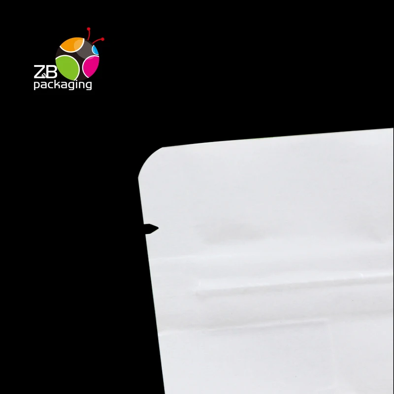 Popular square window no printing logo plastic flat bottom stand up white kraft paper zipper bag without valve