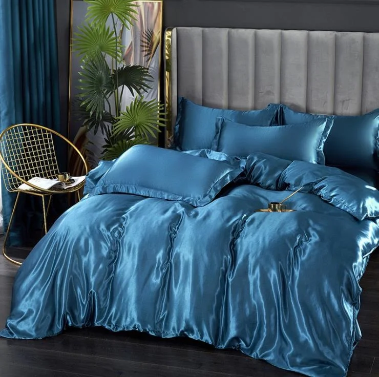 Quick Dry light luxury Summer Ice Silk 4pcs High Quality Simulated Silk Quilt Cover Sheet Bedding Bedding Set