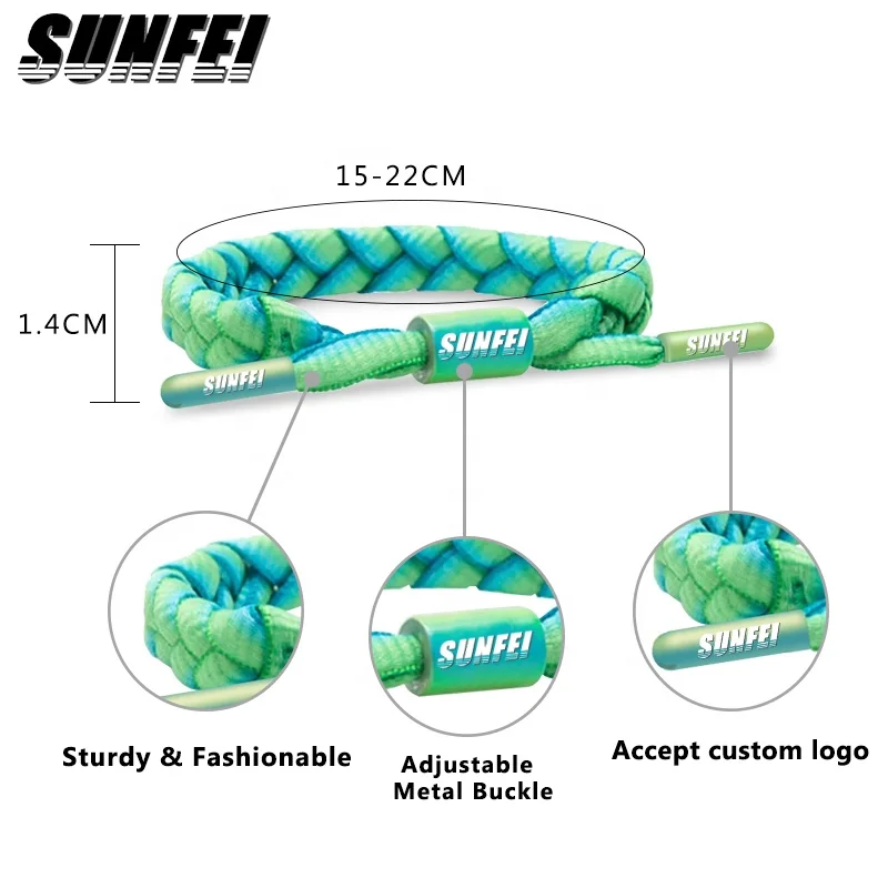 Customized outdoor sports hand rope men charm wristband braided shoelace rope bracelet with Aglet and Barrels for boy