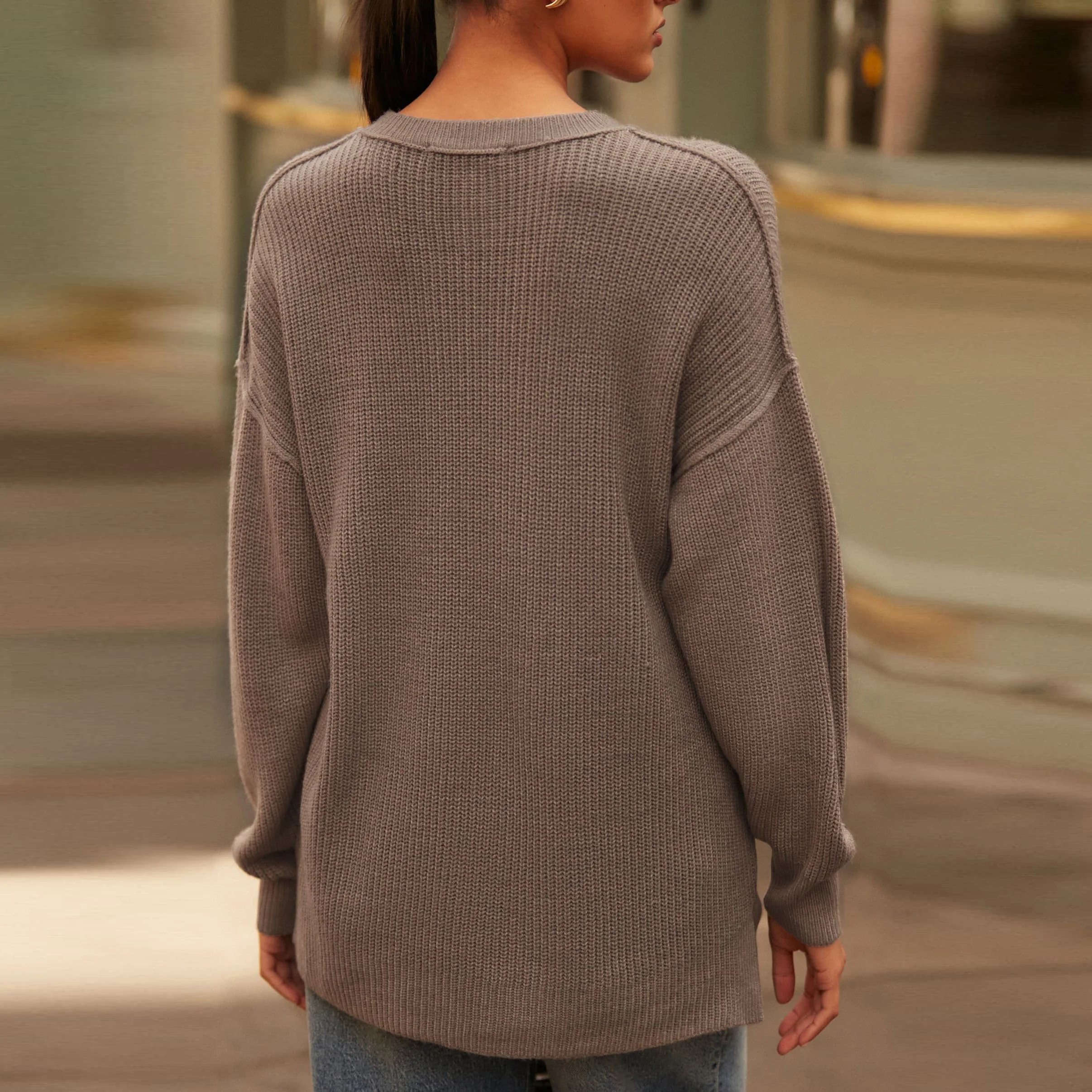 Custom Winter Crewneck Oversized Long Sleeve Women Knitted Crochet Sweater