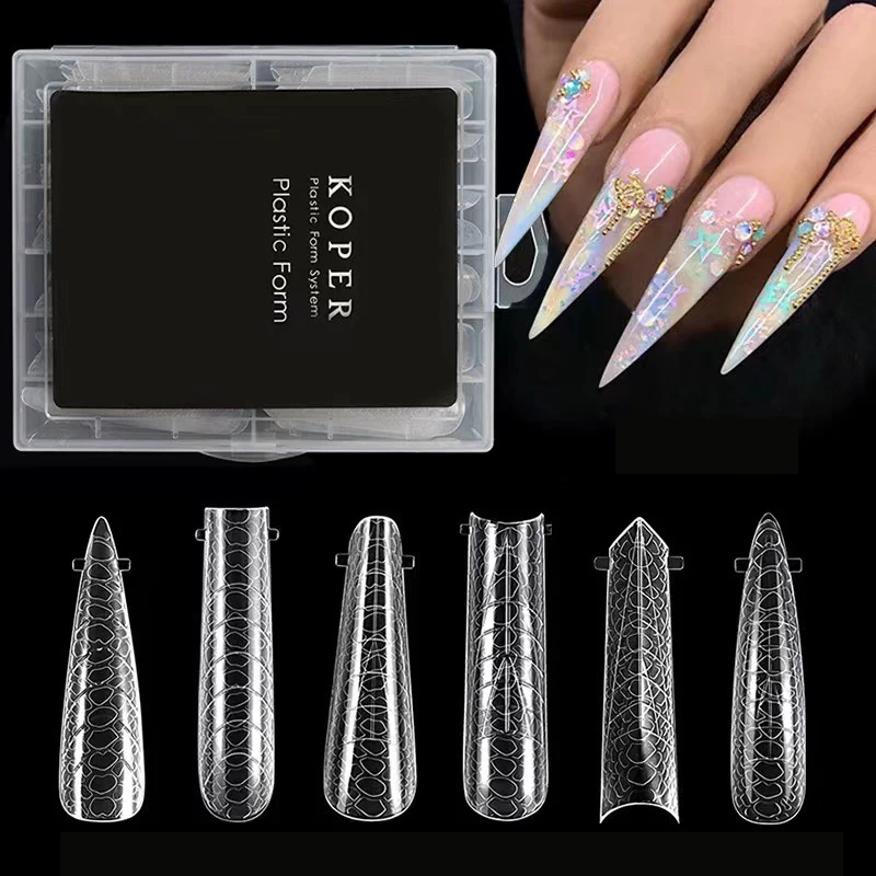 ABS High Crystal Gel Nail Mold Set Flat Tip Poly Extension Double Nail Form Artificial Fingernails Design Wholesale Use