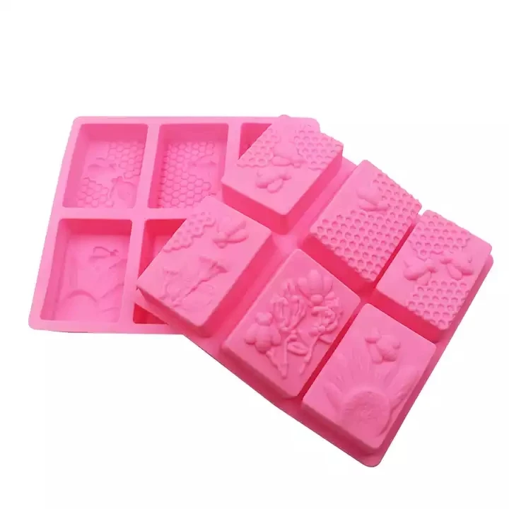Custom Logo 6-Hole Rectangle Bee Shape Soap Mould for DIY Soap Making Baking Pudding Includes Bag Packing