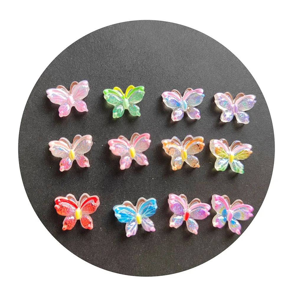 Mini Aurora Glitter Colorful 3D Resin Butterfly Cabochon Resin Filiings for DIY Epoxy Resin Mold Crafts Nail Art Fillers