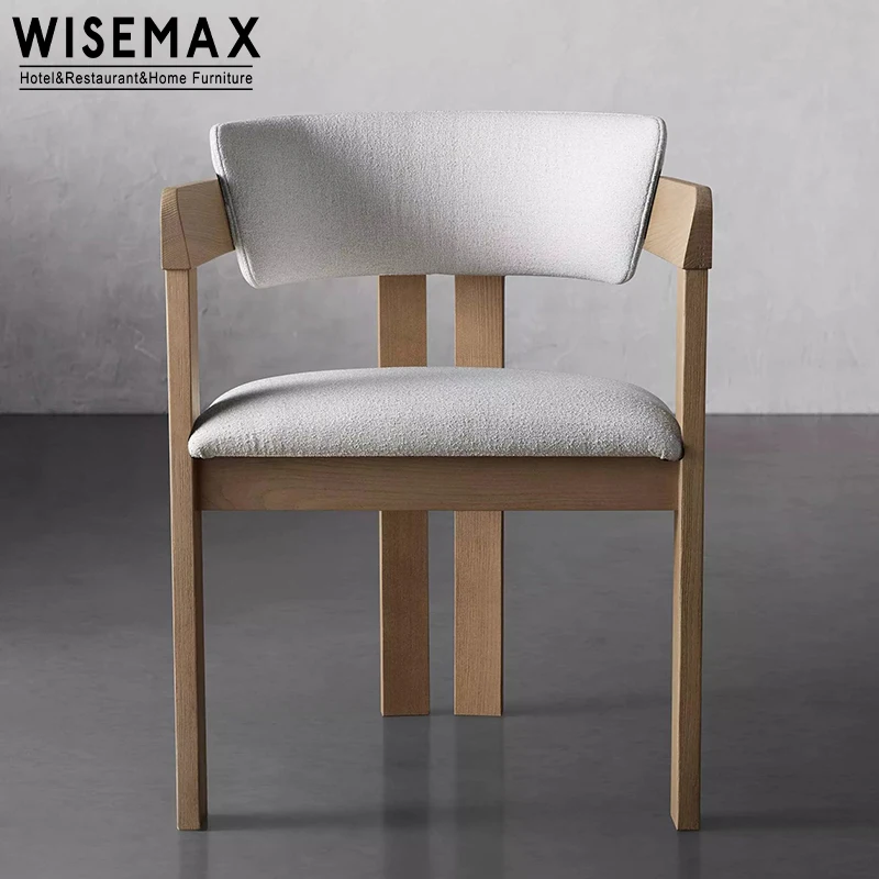 WISEMAX FURNITURE Nordic Style Solid Wood Dining Chairs Restaurant Teddy Fabric Wooden Dining Chair for Dining Room