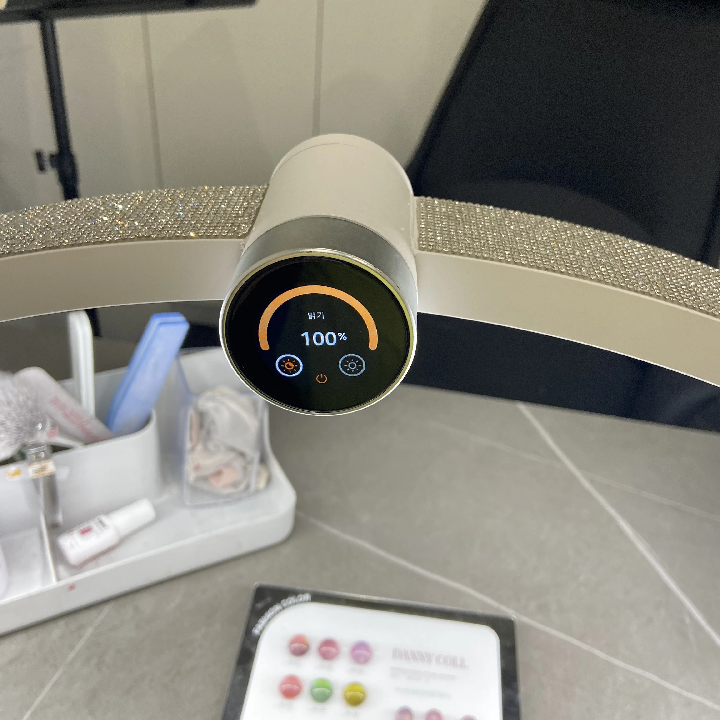 New Free Custom Logo LED Desktop Half Moon Lamp with time display Rhinestones Desktop Arch Ring Led Fill-in Lamp half moon light