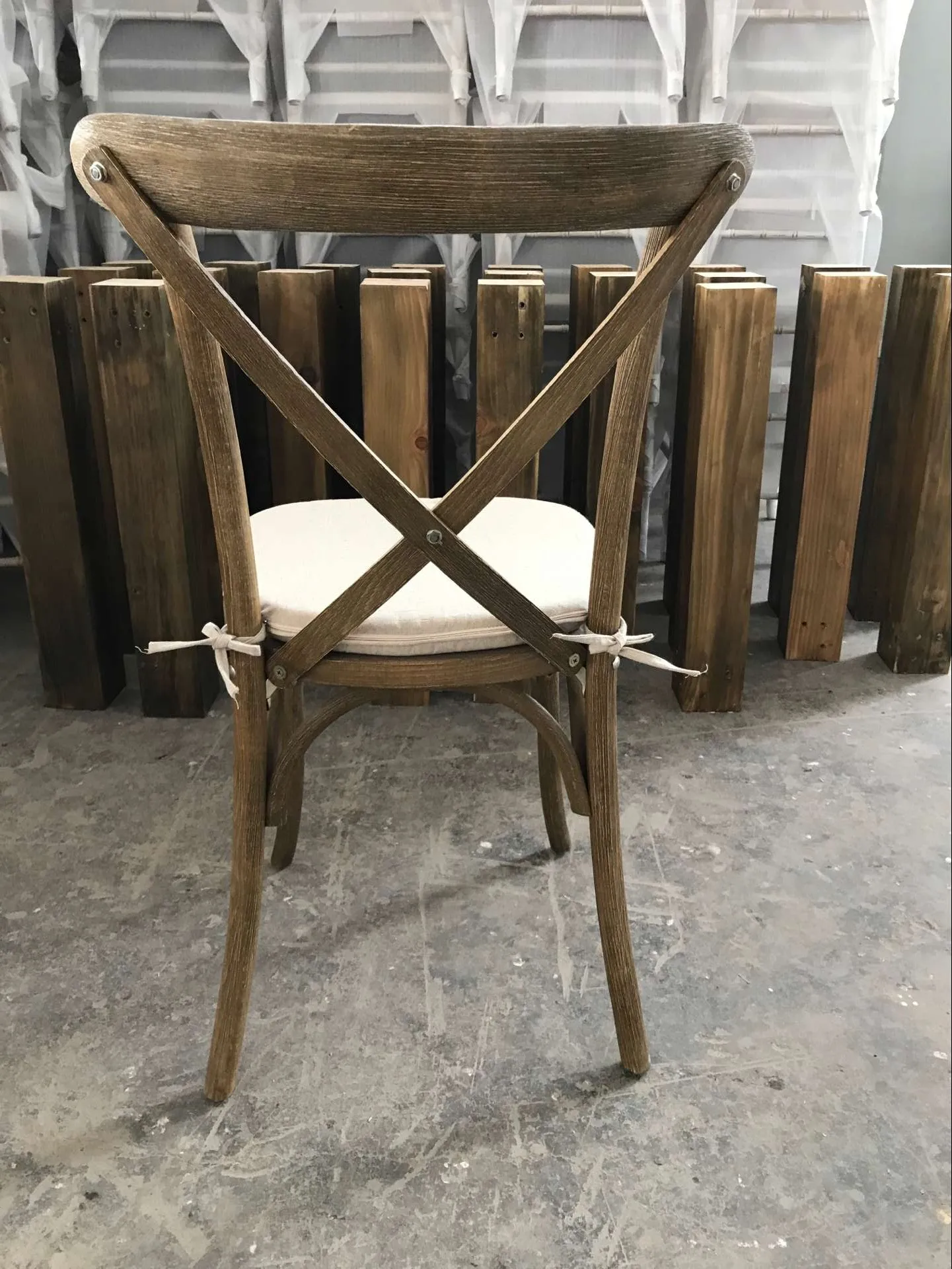 2020 Eventfur wood antique cross back event chair with soft seat cushion