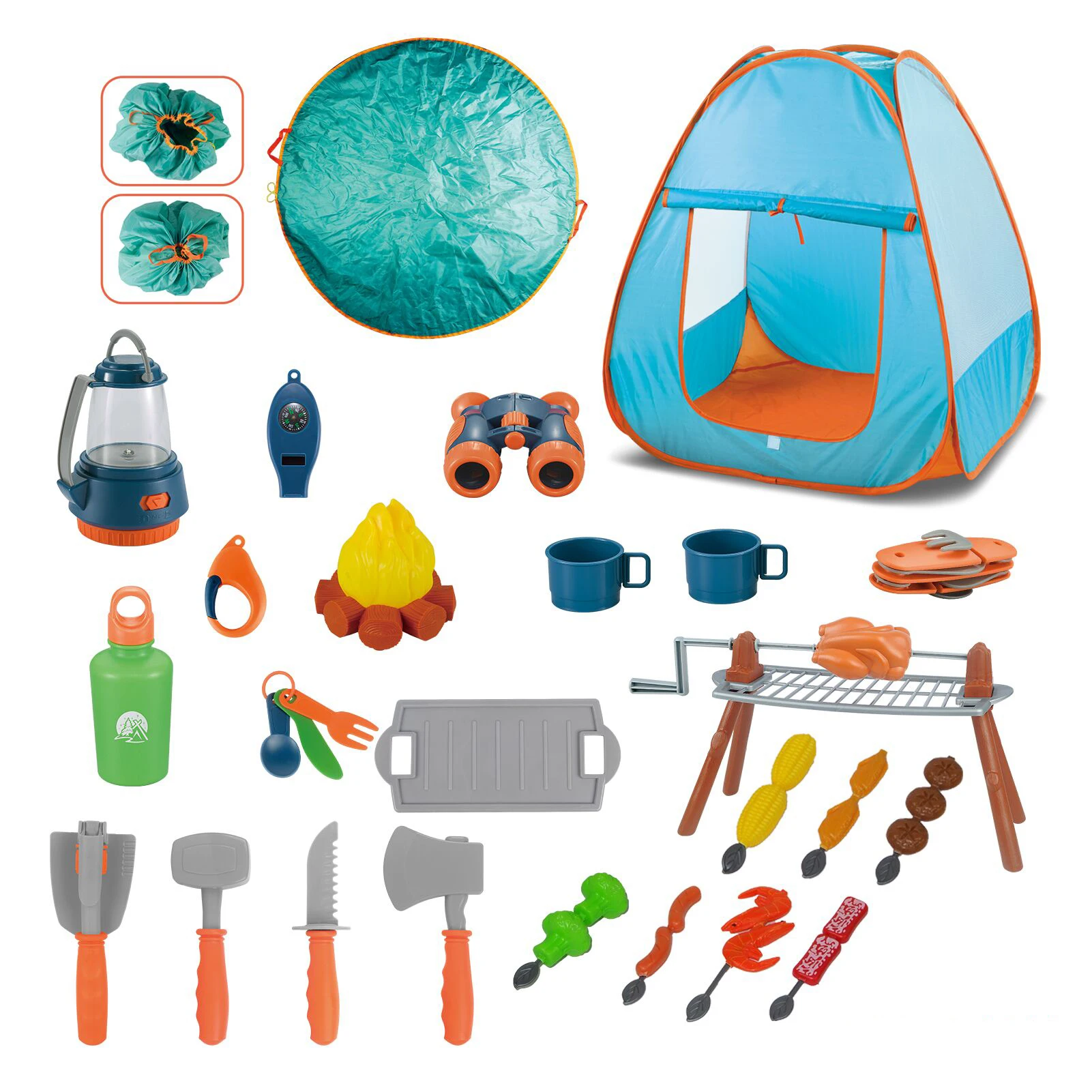 31PCS Outdoor Adventure Light Telescope BBQ Picnic Tableware Camping Tent Play House Camping Toys