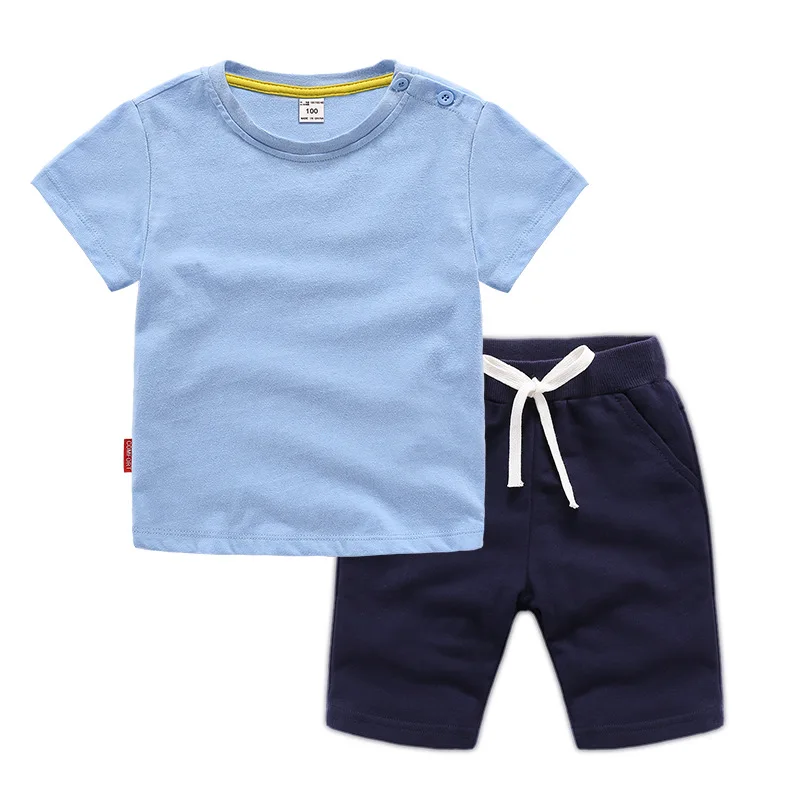 Summer Custom Logo Made Outdoor Toddler Boys Cotton Print Sets Baby Clothes Kids Clothing Tracksuits T Shirt Shorts Set