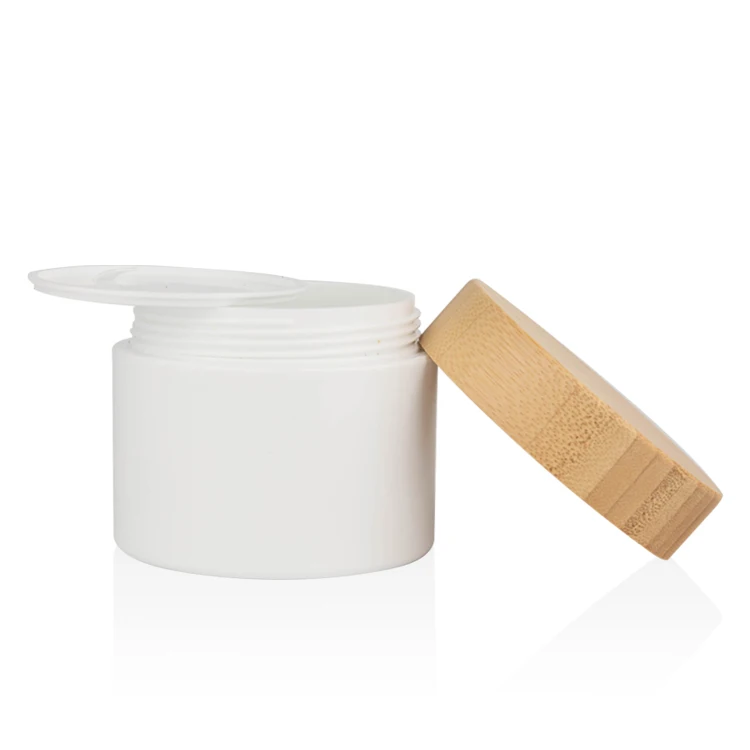 luxury 150g white bamboo plastic jar with bamboo lid plastic jar with bamboo cap