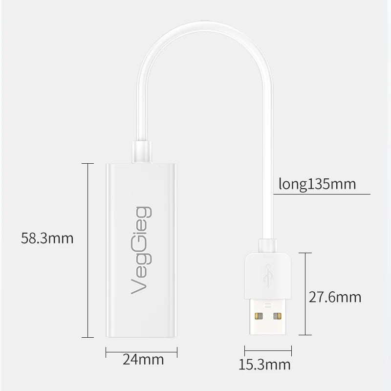 VegGieg  USB Wifi Adapter  Male To RJ45 Female USB Network Card 100Mbps Gigabit For computer  And Laptop