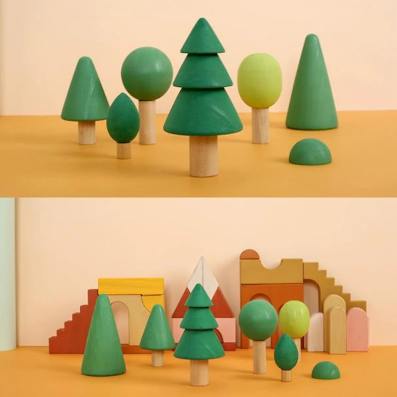 Forest Trees Wooden Toys for Kids Castle Building Blocks Educational Girls And Boys Wooden Toy Box