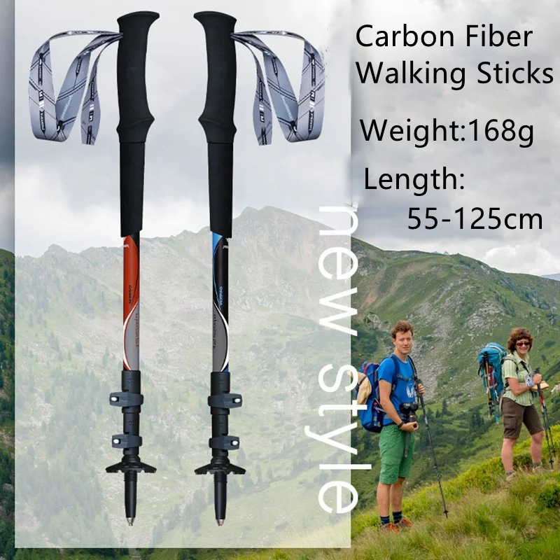 High Quality telescopic Trekking Poles Carbon Fiber Nordic Walking Sticks Walking Poles Alpenstock OEM Customized Tungsten Steel