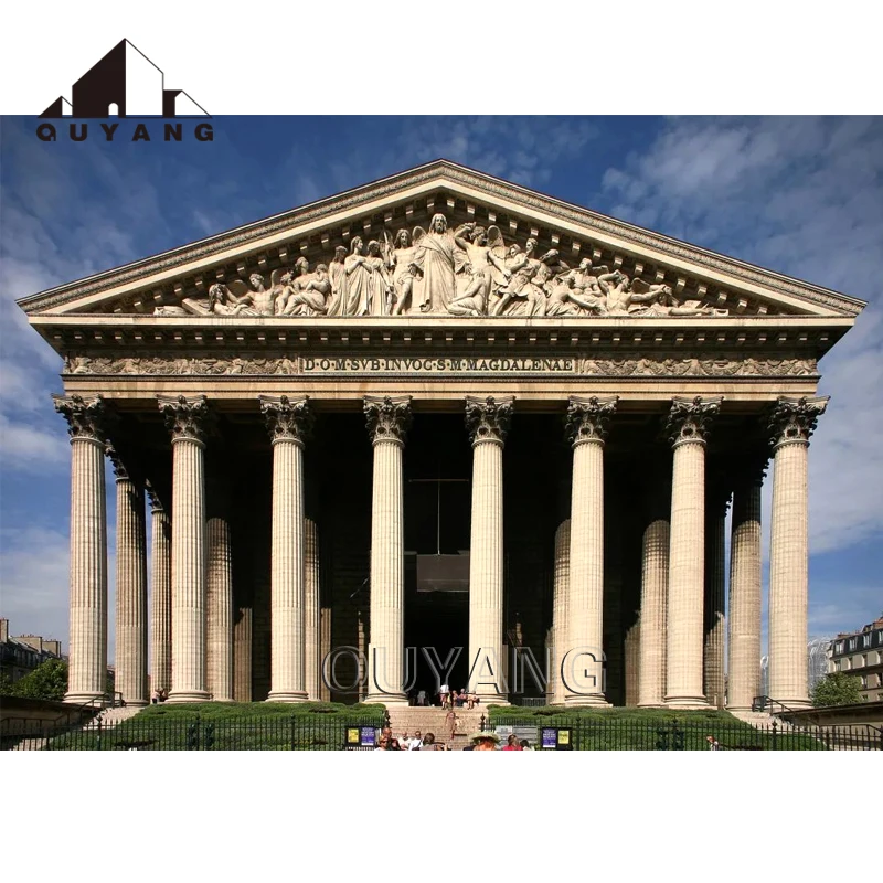 QUYANG Large Palace Buildings Decorative Natural Stone Porch Columns Western Style Marble Roman Pillars