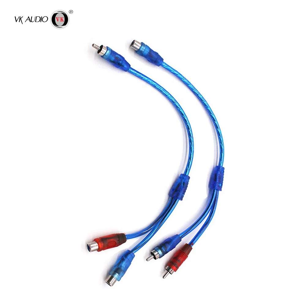 Popular products hot selling audio cable 1 female to 2 male transparent blue car RCA line