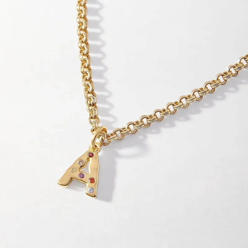 Custom Colorful Stainless Steel Jewelry Rhinestone Alphabet Neck Chain  A-Z Letter Initial Pendant Necklaces for Women