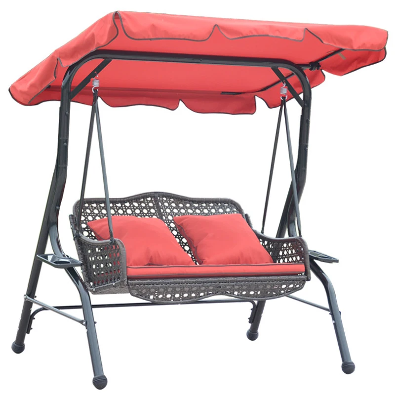 Outdoor double luxurious swing chair, Villa Courtyard adult woven rattan chair furniture, patio swing with ceiling