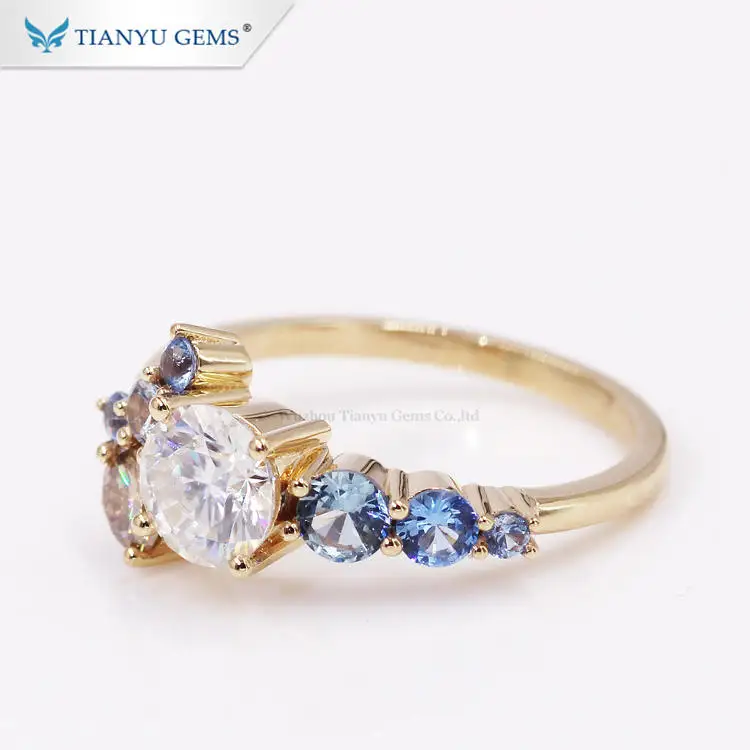 14k yellow gold ring 0.75ct round H&A moissanite/ spinel engagement wedding band