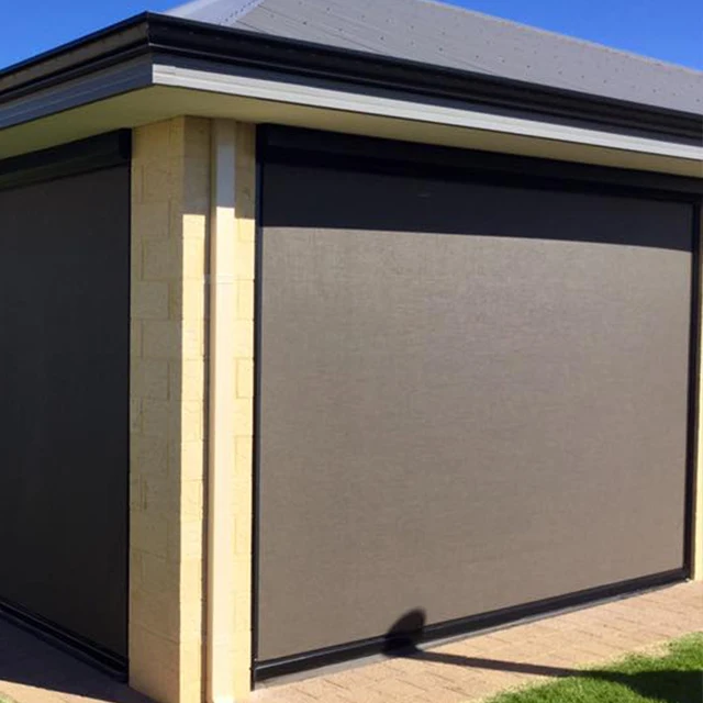 Outdoor screen fabric zip track motorized remote Roller Blinds ZipScreen