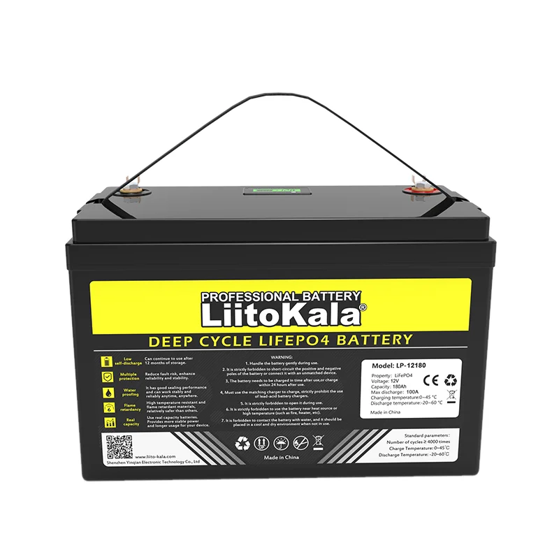 LiitoKala 12v 180ah lifepo4 lithium ion batteries pack Deep Cycle discharge 100A 4000 cycles with LCD and smart BMS