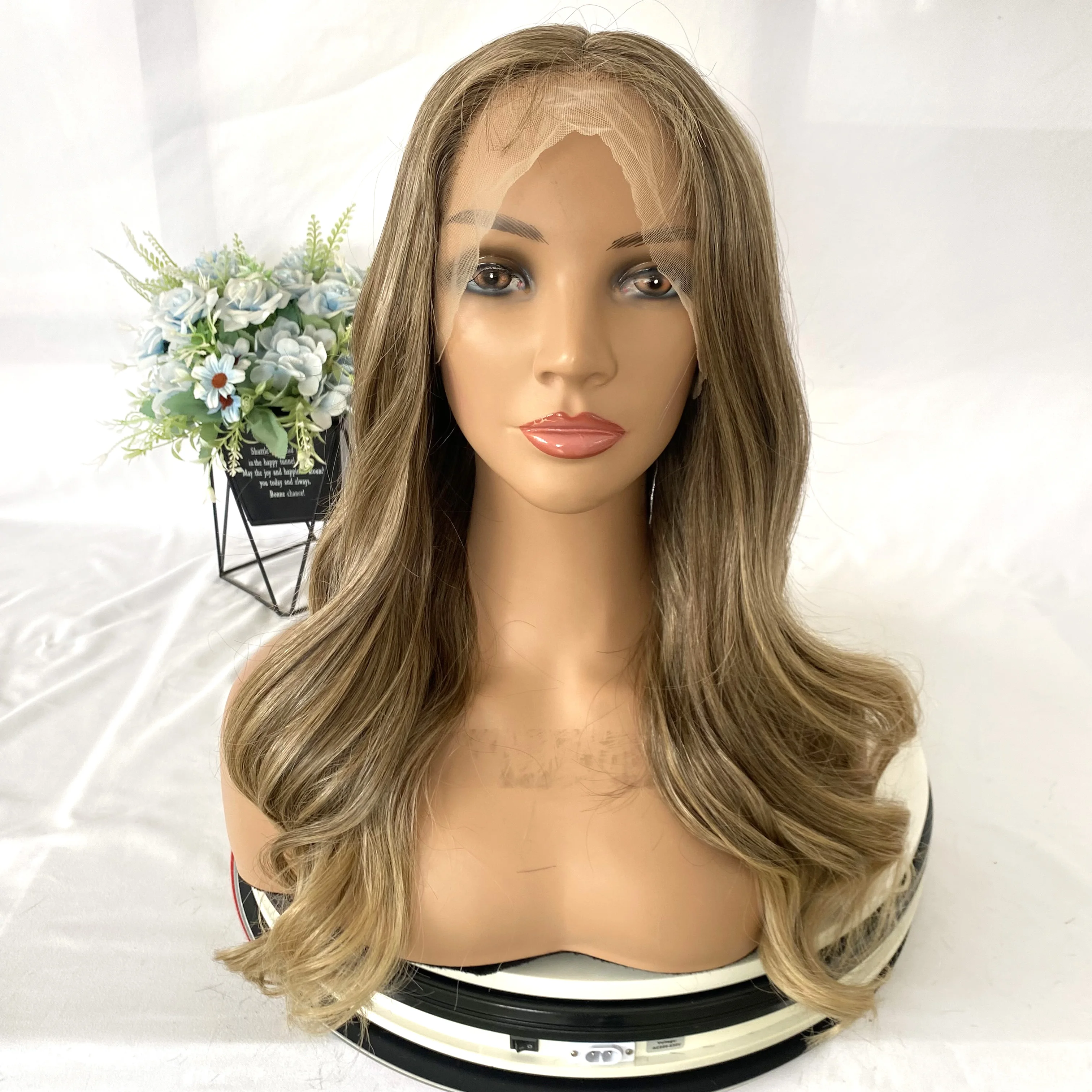 wholesale high quality pre plucked natural weave wigs heat resistant fiber synthetic lace front wig
