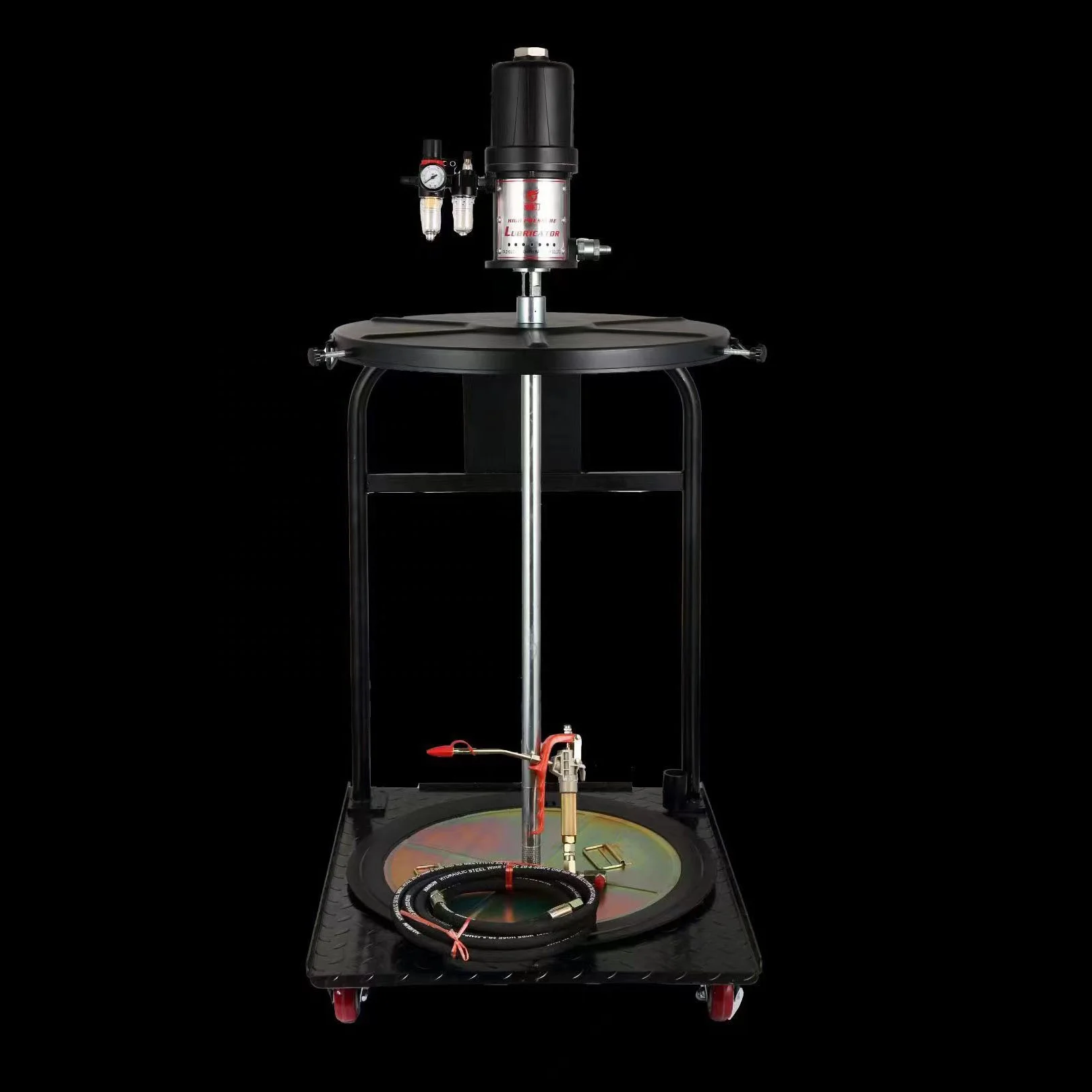 55 Gallon 200L Trolley Drum Air Grease Injector High Pressure Oil Dispenser 180kg Pneumatic Drum Grease Pump With cart