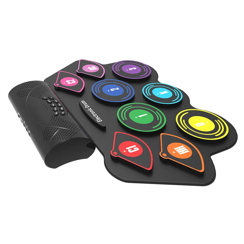 Wholesale percussion roll up drum kit electronic drum set colorful drum gift with battery and speaker