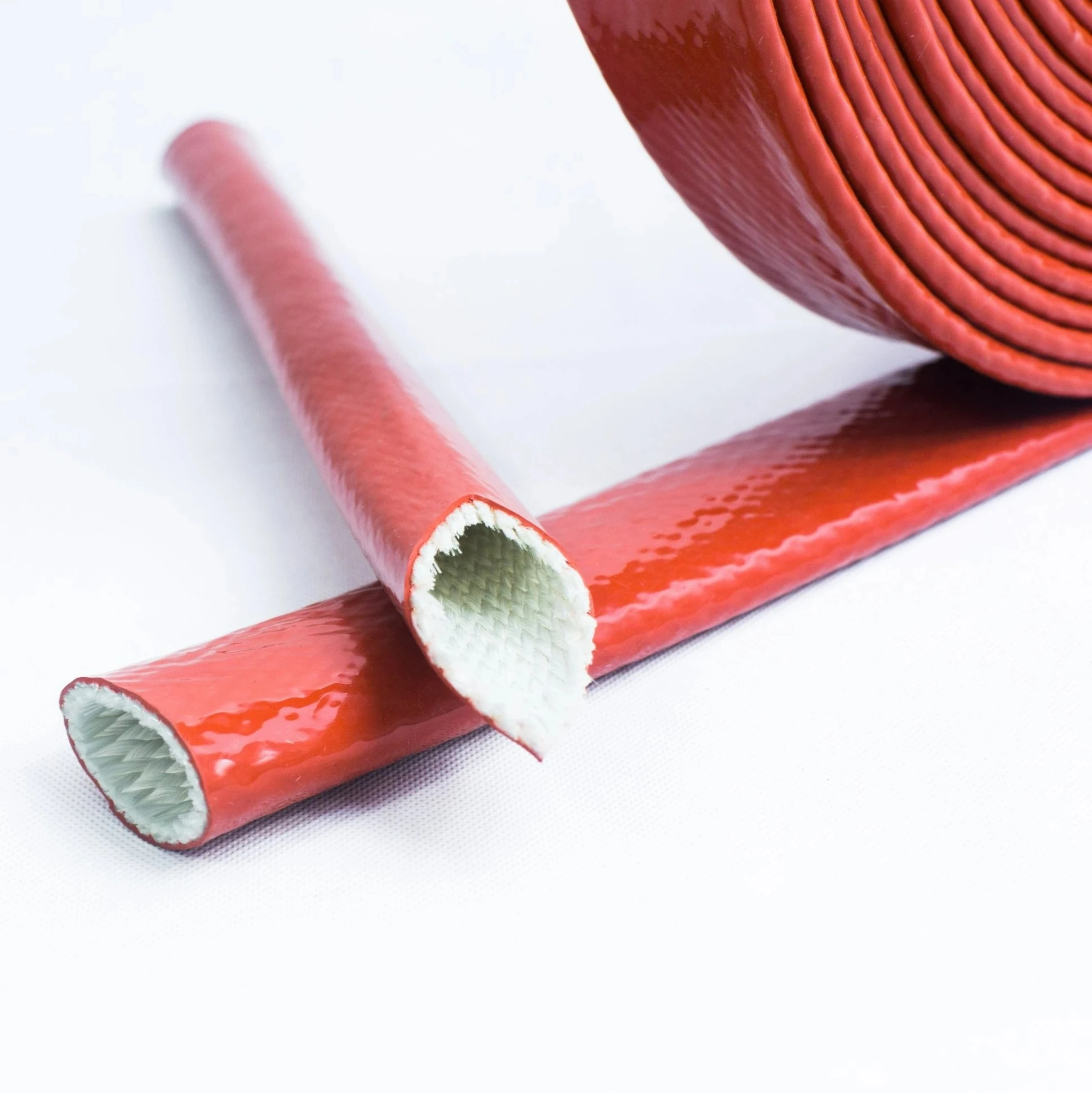 Iron oxide red Silicone Fiberglass Thermal insulator Fiberglass protective fire sleeve hydraulic hose sleeve