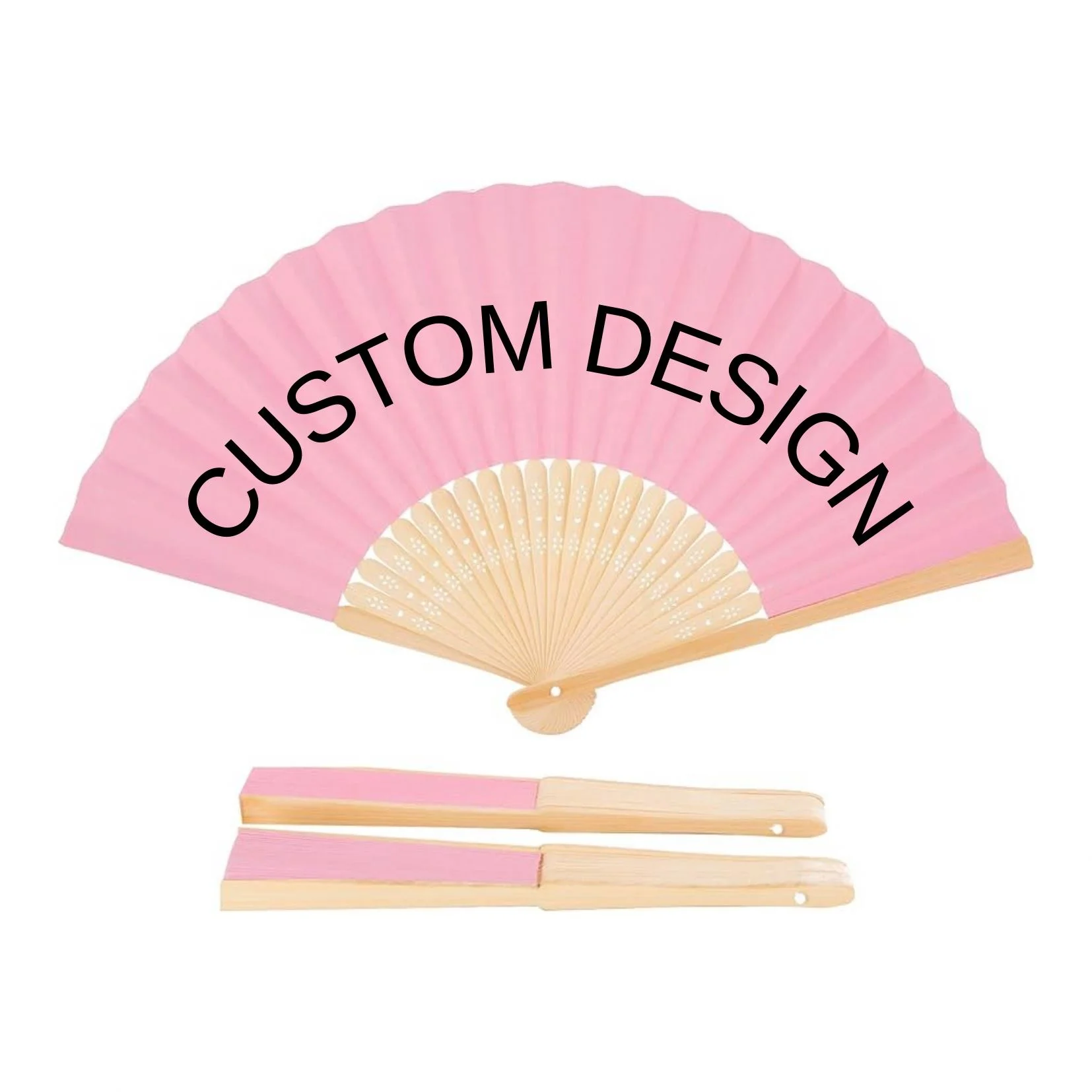 Bamboo Custom Printed Paper Fan Folding Hand Made Bulk Advertised Fan Bamboo Crafts Custom Logo For Both Side Printing Fan