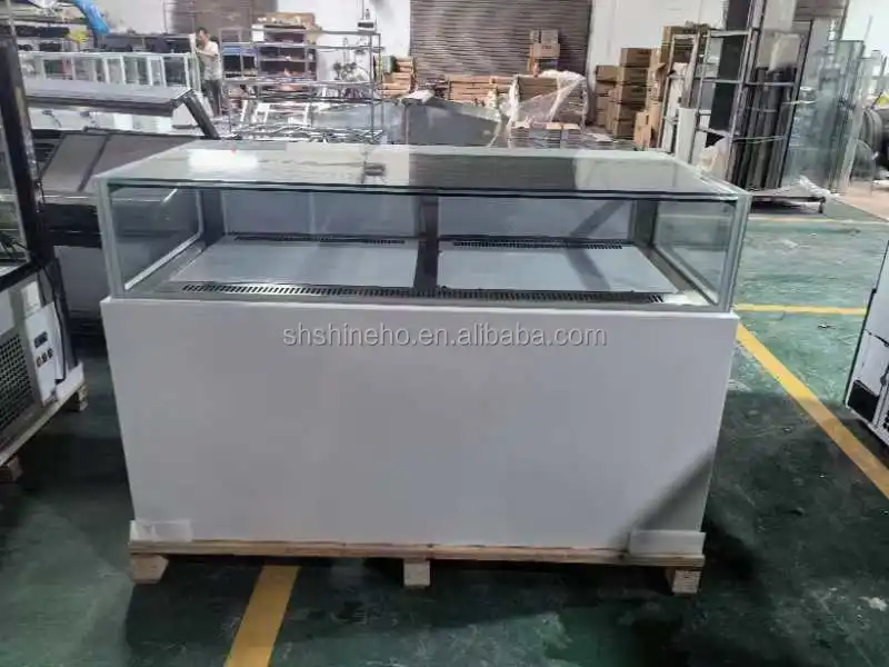 Shineho Commercial Product Support For Custom Sale Glass-door Case Gelato Ice Cream Display Freezer With CE