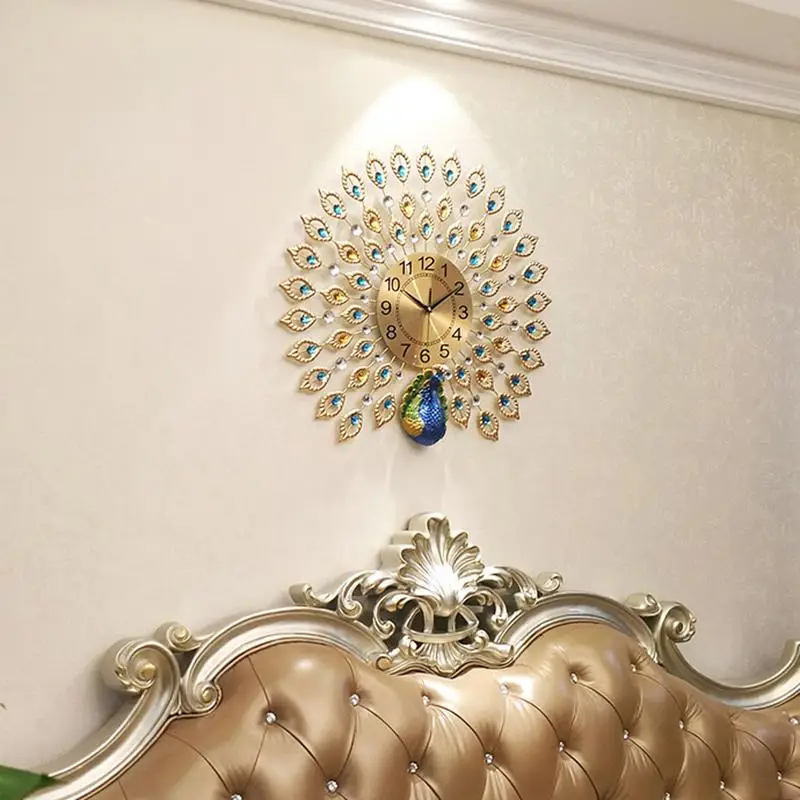 
odm/odmmodern wall clockArt Crafts Large Decoration Metal Peacock Wall Clock Home Decor Night Lightreloj de pared 