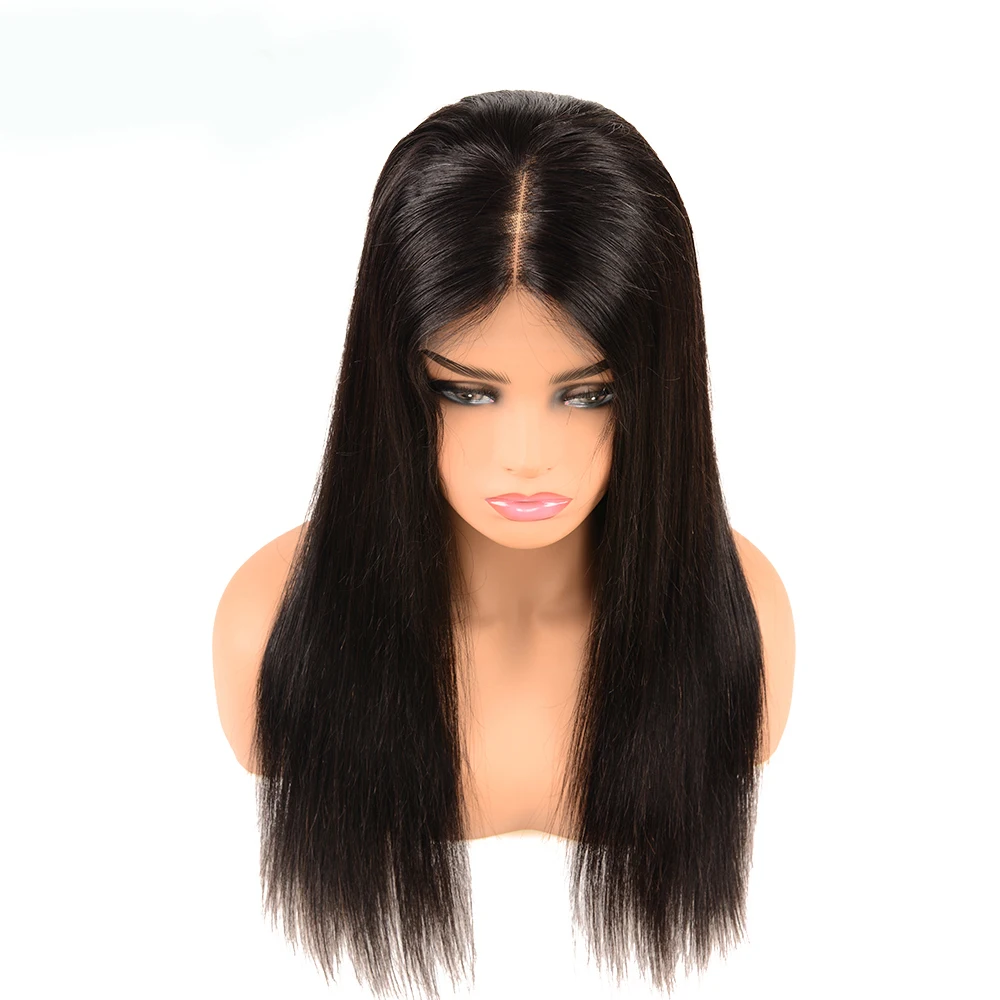 Megalook Free Shipping 16 Inch Indian Virgin Human Hair Wigs,Brazilian Straight  4X4  Lace Closure Wig For Black Women