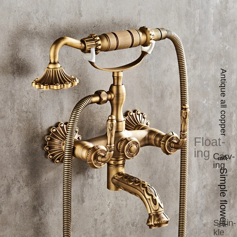 Manufactured by the manufacturer European Style Dual Handle Exposed Bathroom Shower Faucet Antique Brass Shower Set
