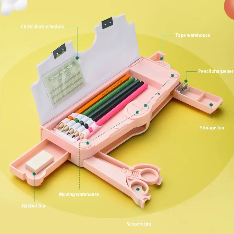 Multi-Functional Pencil Case Children Students Pencil Case Creative Storage Box Double-Layer School Educational Supplies
