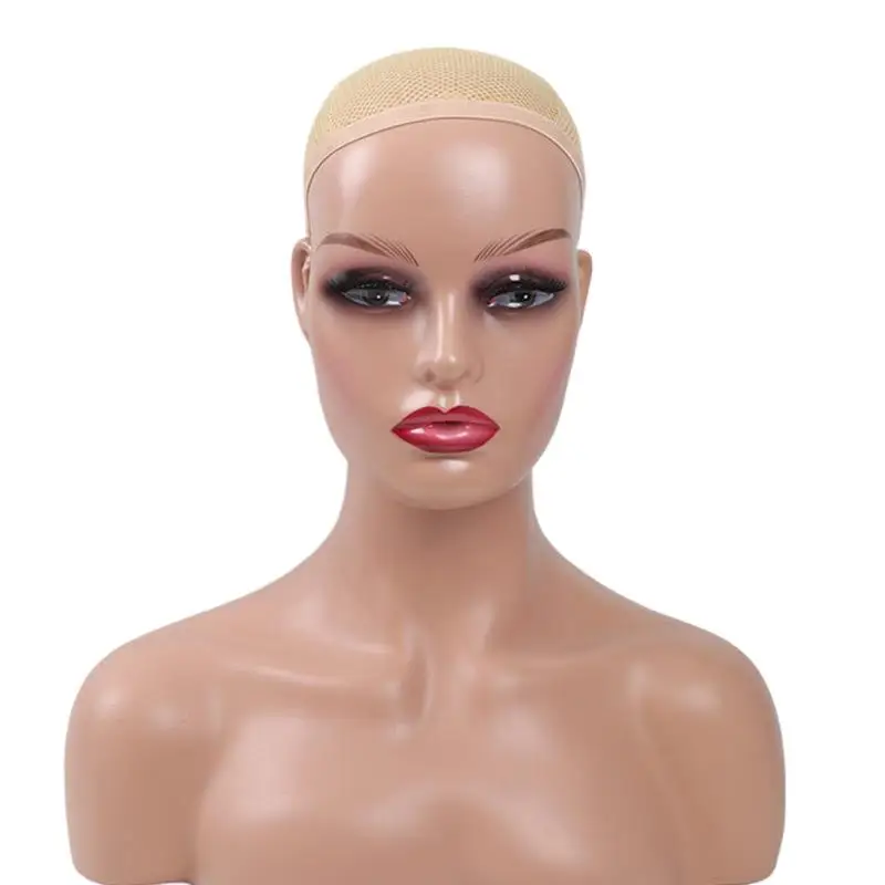 Mannequin Head Wig Realistic Mannequins Female Head with Shoulders Busts Dark Skin Brown Head Mannequin for Display Training