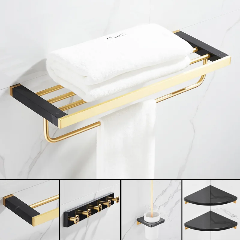 Bathroom Toilet Bathroom Hardware Pendant Set Brass European Bath Towel Rack Black Towel Rack Set