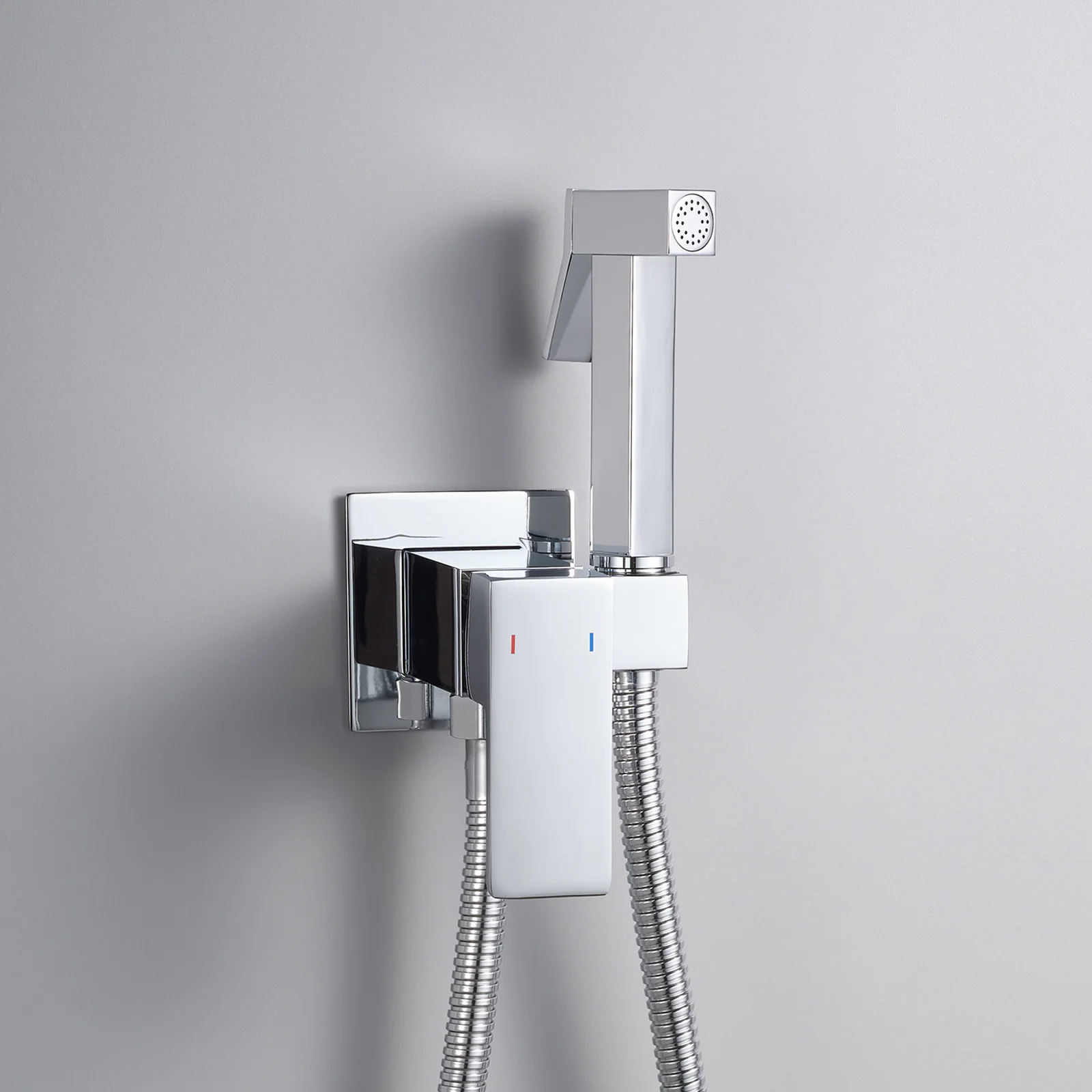 GEE-N Chrome Plated Square Wall Mounted Mixer Bidet Toilet Faucet Hand Muslim Shattaf Spray
