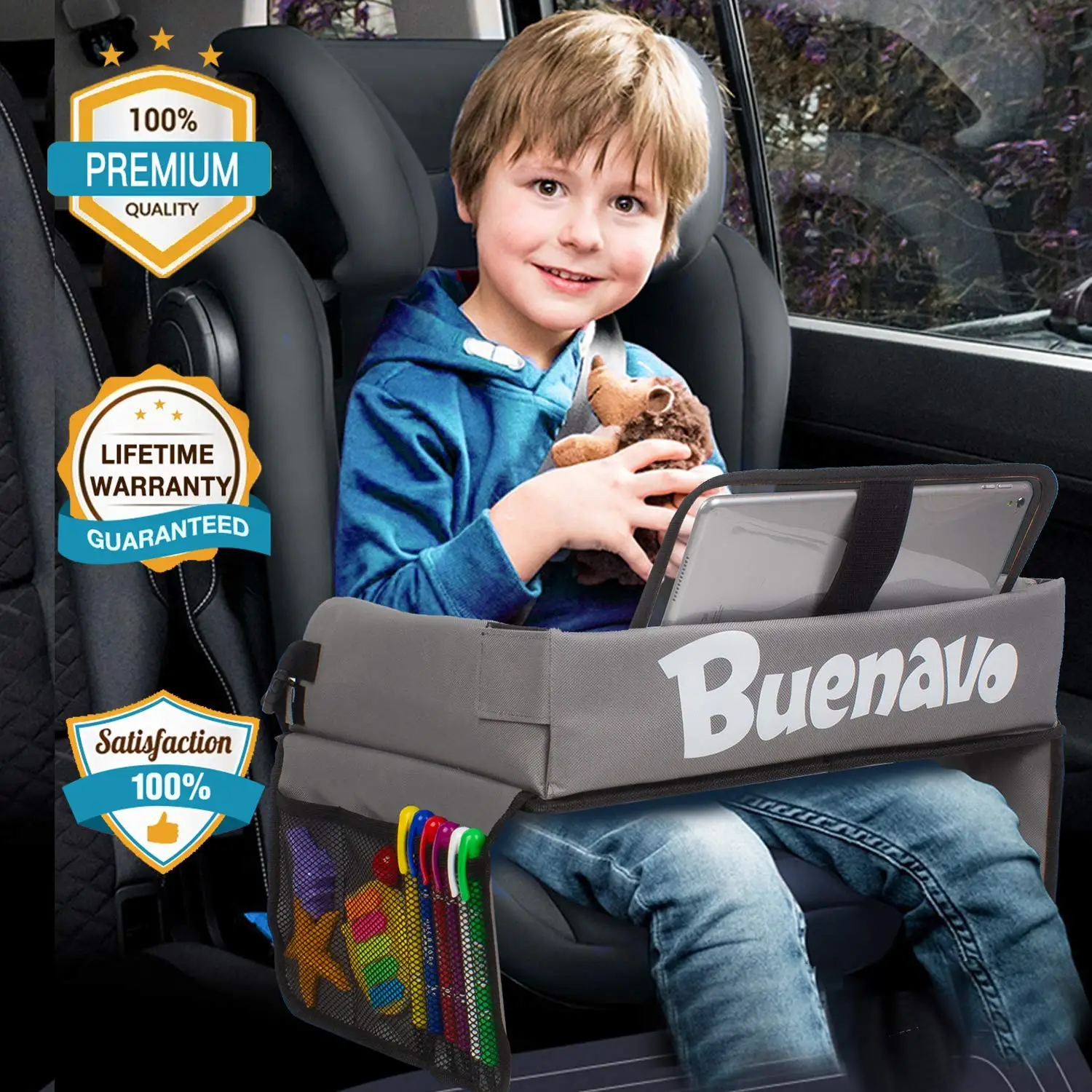 Hot Kids Printing board Multi Function Car Seat Table with Bags Pocket Car Seat Table Kids Travel Tray