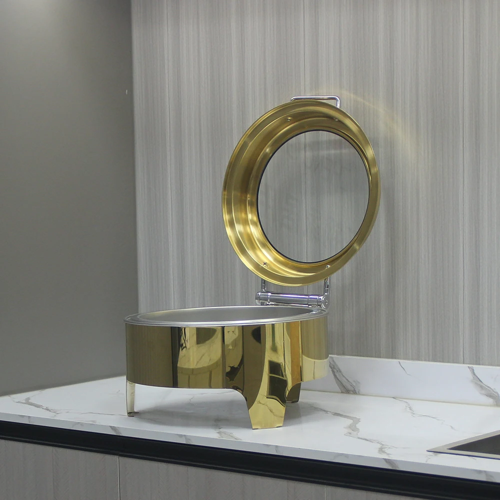 Wholesale 6L round gold chafing dish buffet set chafing dish buffet set electric catering stand for food display chafing dish