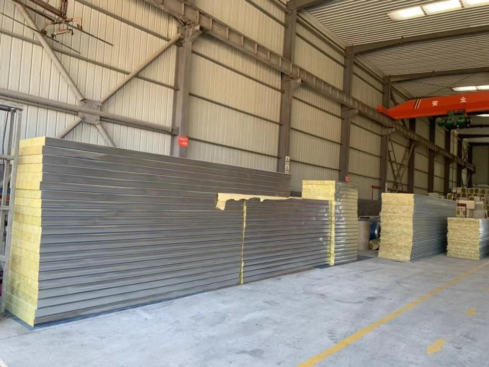 High Quality Fireproof and Insulated PPGI rock wool Wall Sandwich Panel for Prefab Homes