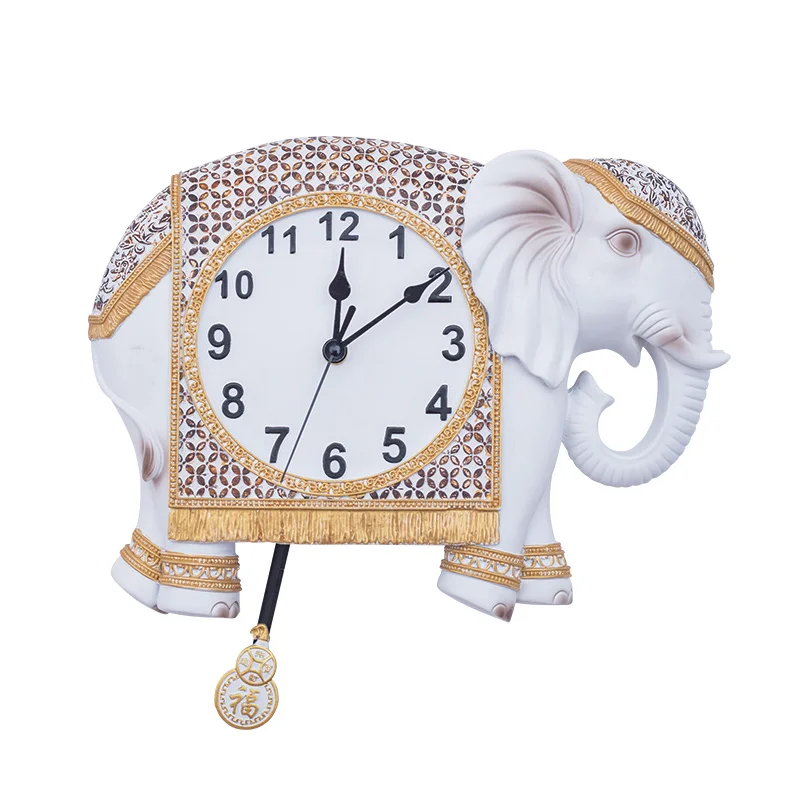 Resin lucky elephant wall clock, cute cartoon animal decorative indoor pendulum clock, animal wall clock