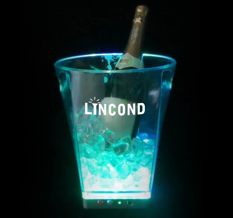 Plastic LED Champagne ice bucket 5L LED lighting wine ice cooler with handle rechargeable beer bucket ice box holder for party