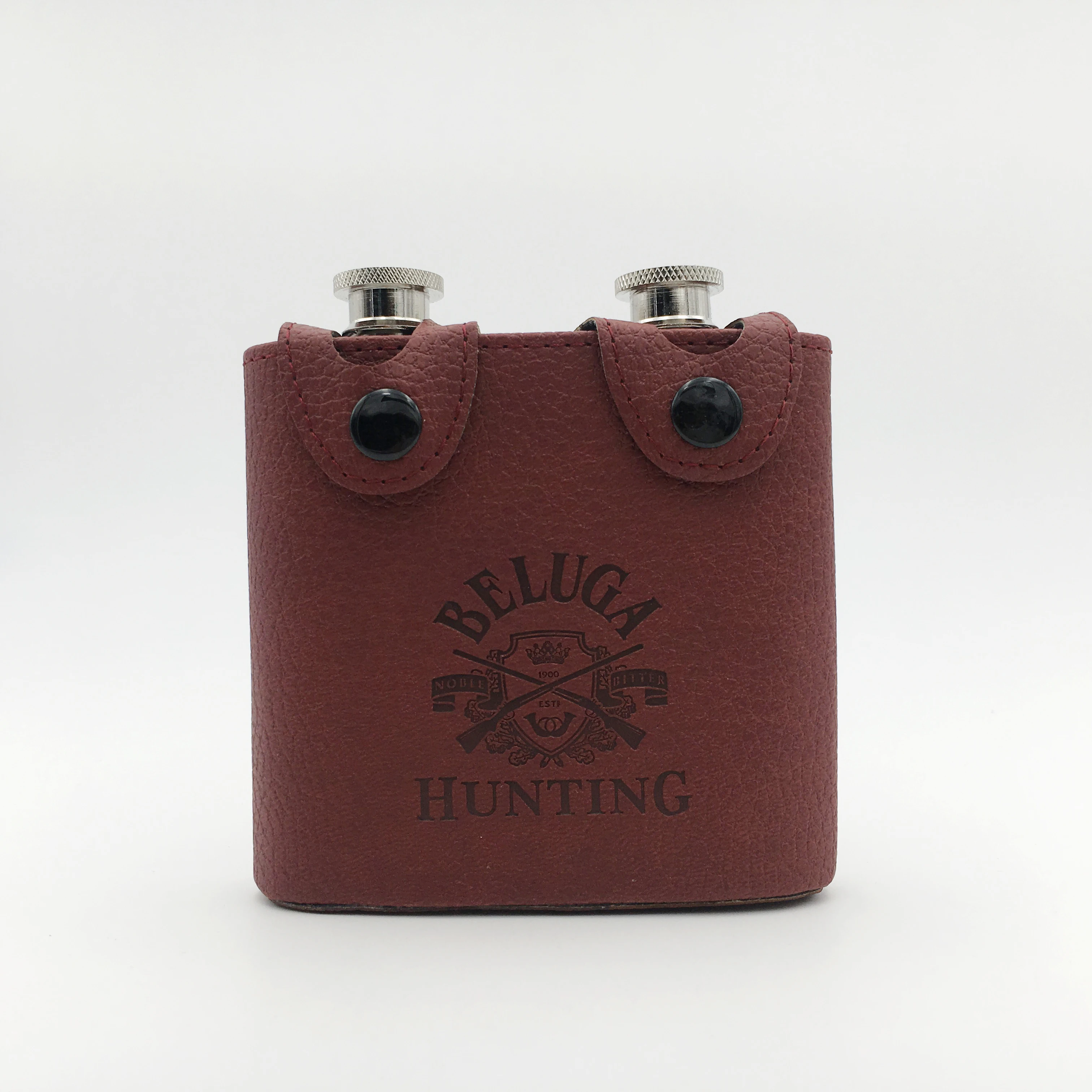 
Custom design portable faux leather brown steel wine man stitching classic leather hip flask 