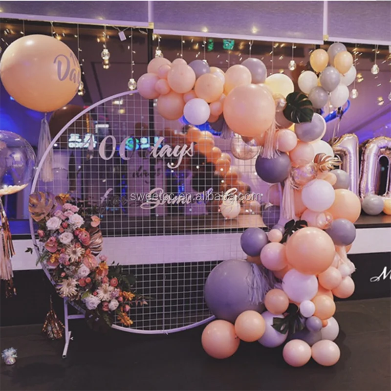 High quality wedding decoration metal circle grid stand gold round mesh backdrop
