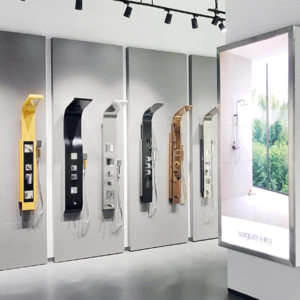 Vaguel Brushed Shower Thermostatic Panel Column 304 Stainless Steel Waterfall Spa Jets LED Smart Shower Bathroom