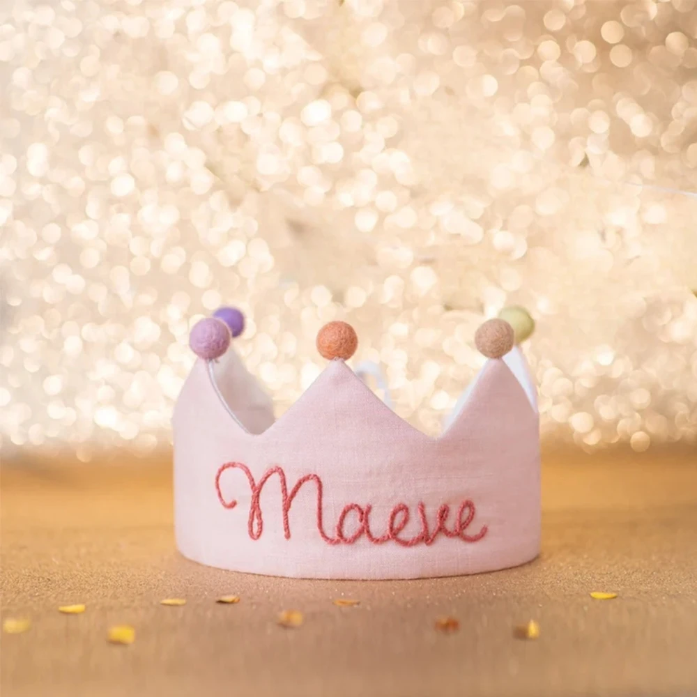 Soft Girl Baby For Kids Pom Pom Solid Color Infant Newborn Crowns Happy Birthday Hat