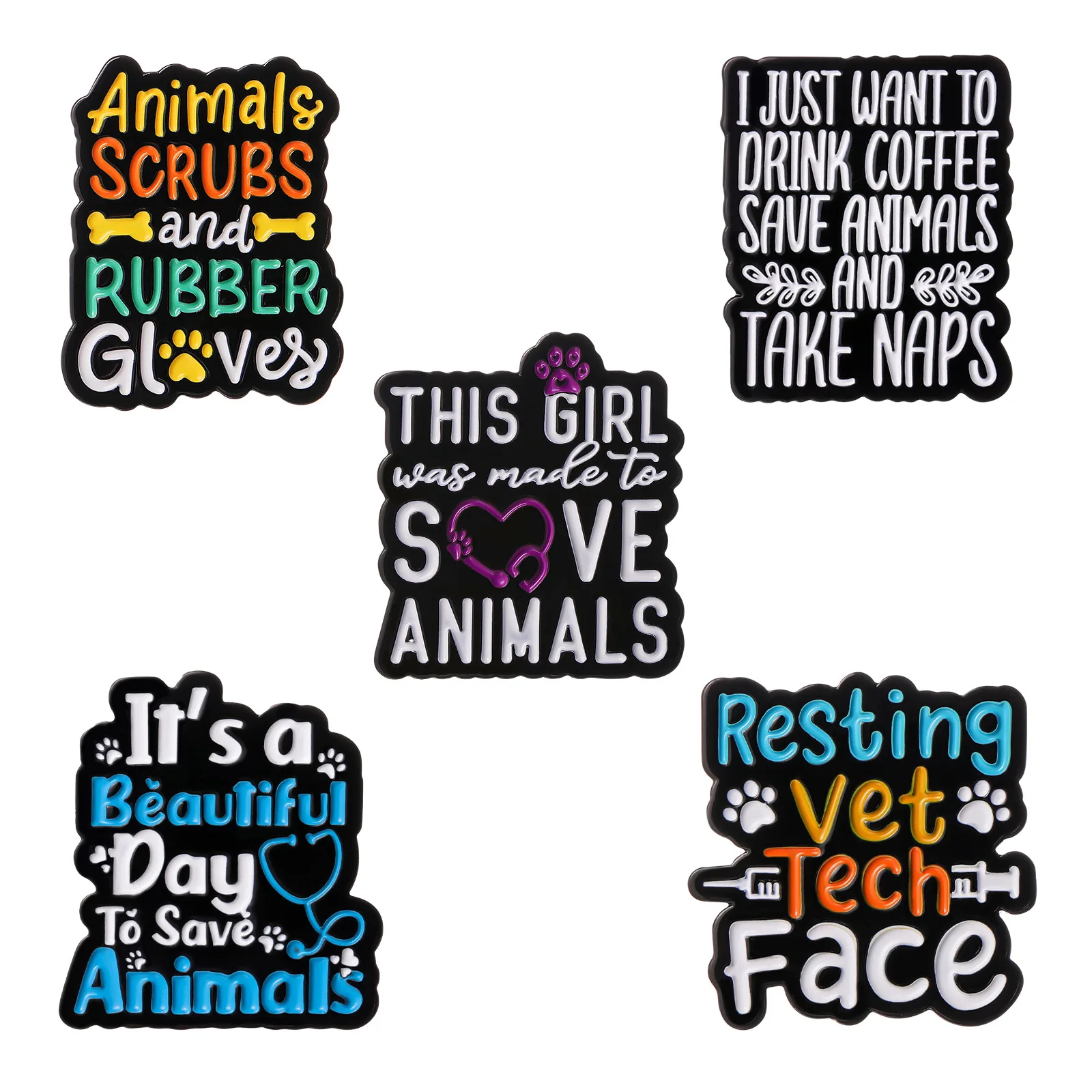 Stock Xz7730-7734 Save Animals Series Words Plate Pin Brooch Alloy Drip Metal Badge Custom Lapel Badges Building Blocks Kids Gif